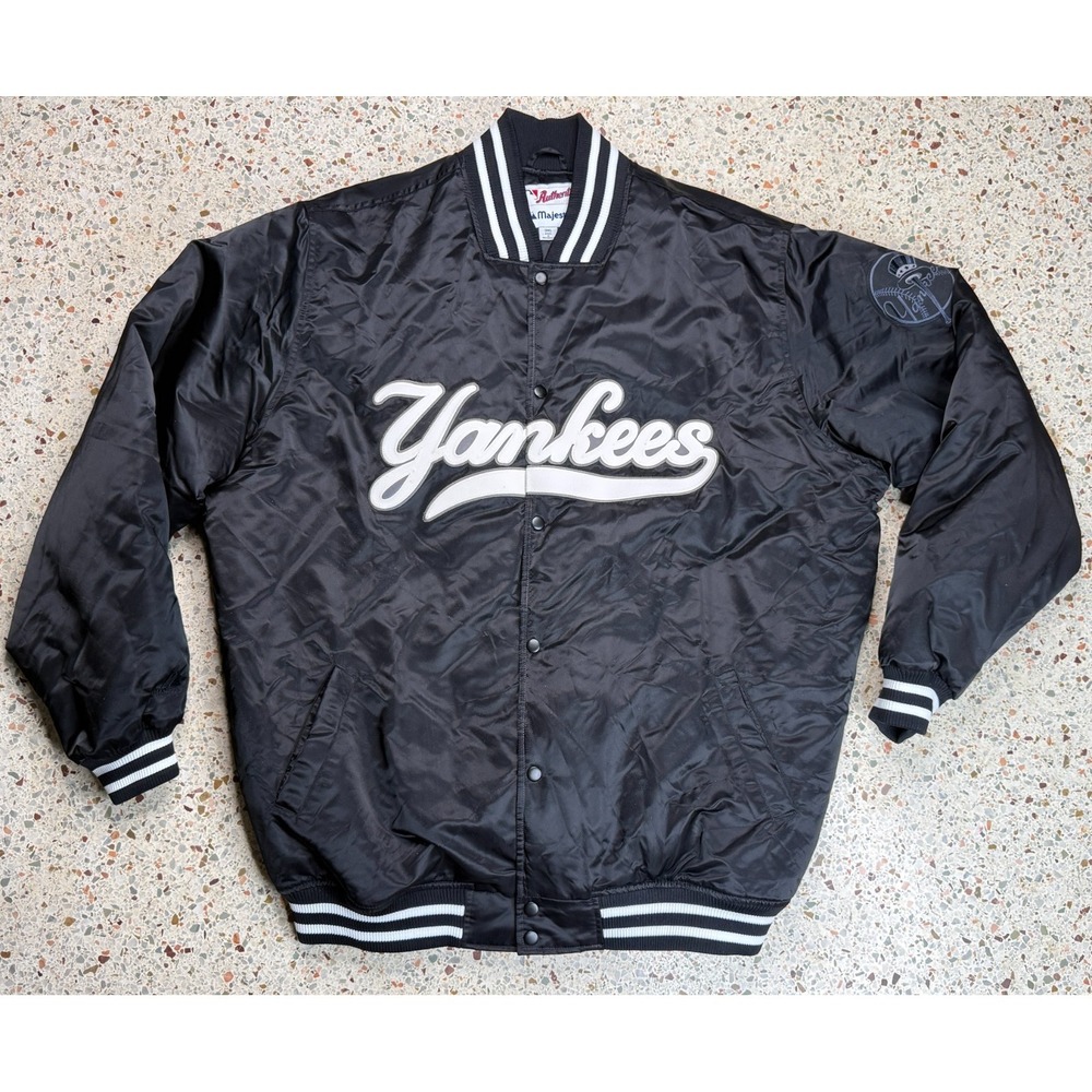 Majestic MLB New York Yankees Button Up Embroidered Bomber Jacket Size 3XL